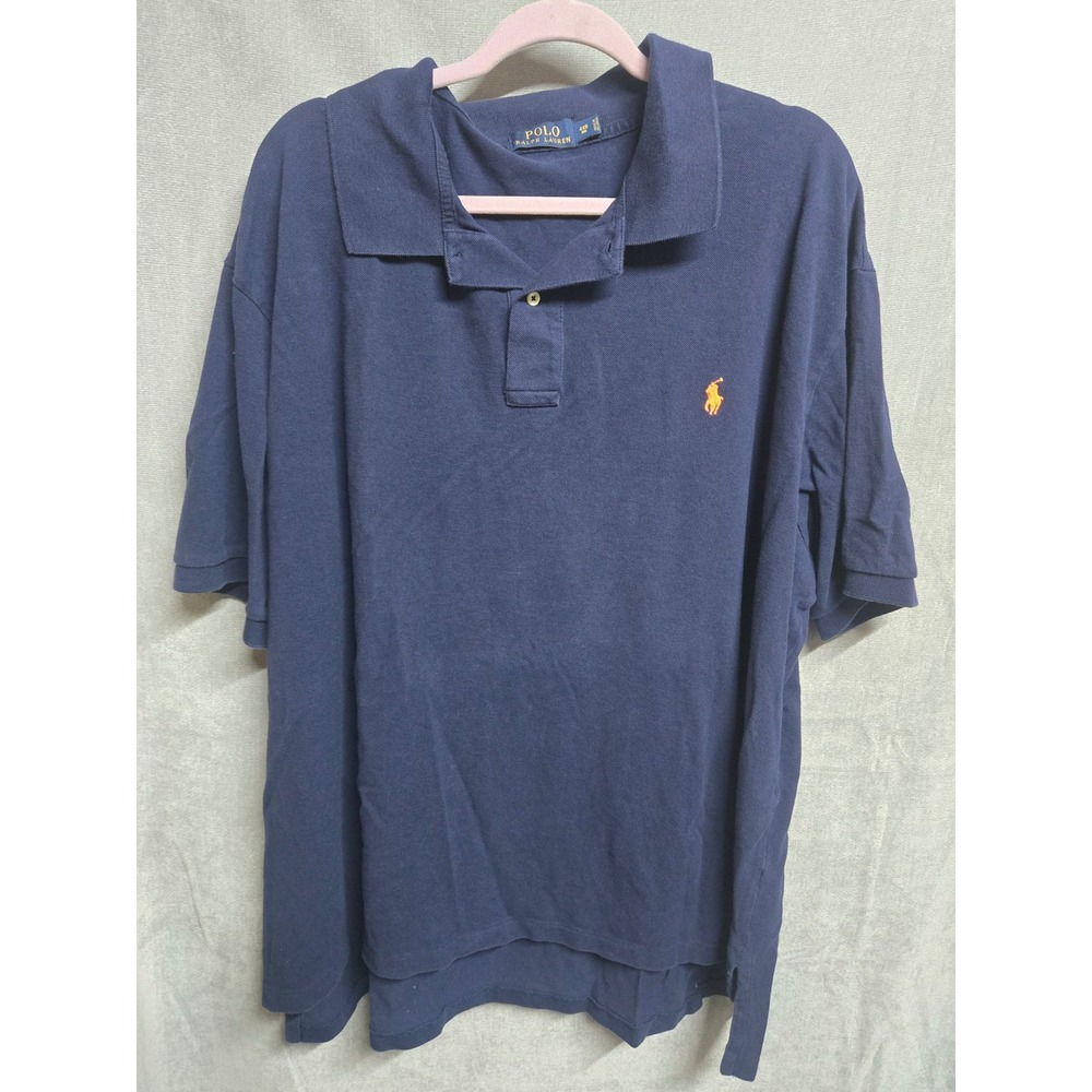 Polo Ralph Lauren Mens‎ 4XB Big Navy Blue Orange Pony Cotton Mesh Polo Shirt